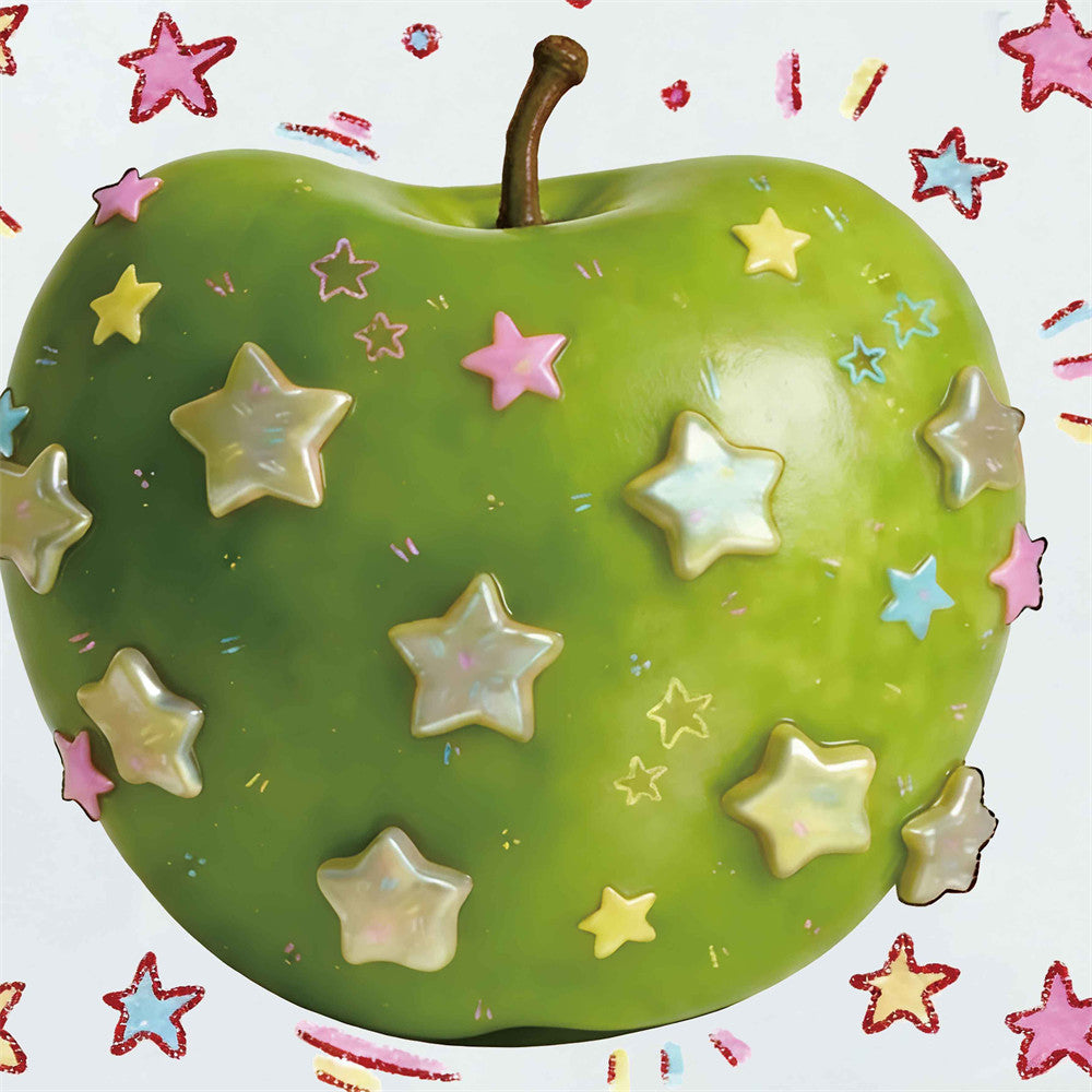 Camiseta de cuello redondo para mujer con gráfico 3D de estrella y manzana, manga corta