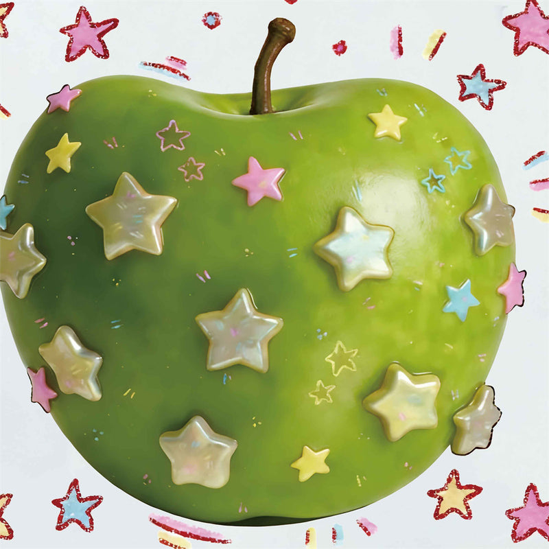 Camiseta de cuello redondo para mujer con gráfico 3D de estrella y manzana, manga corta