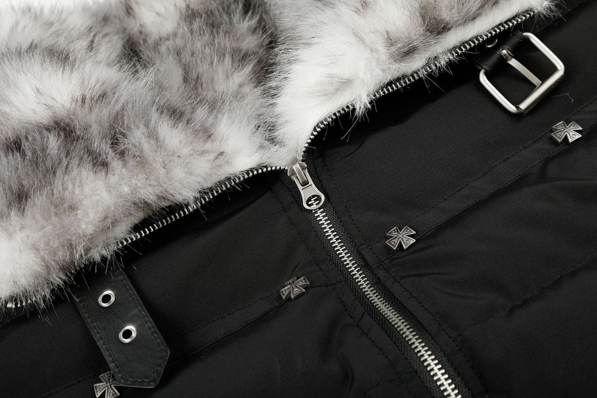 Cropped Puffer Jacket with Hood & Fur Collar – Cross Hardware, American Street