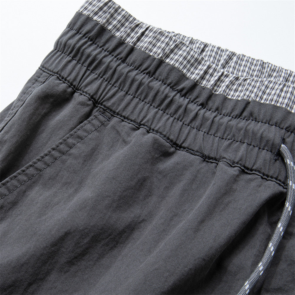 Men's Wide-Leg Cargo Pants with Double Waistband & Drawstring