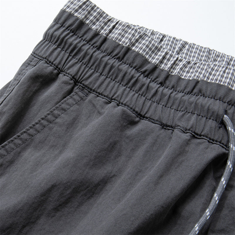 Men's Wide-Leg Cargo Pants with Double Waistband & Drawstring