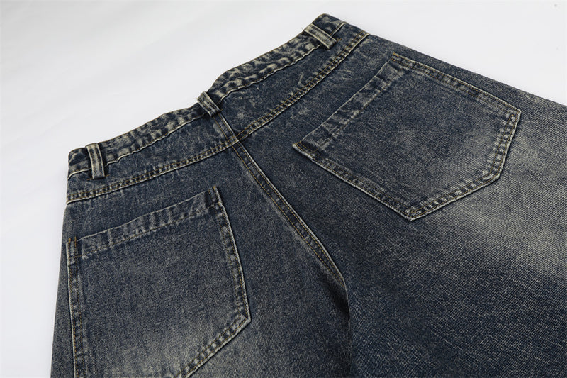 Vintage Washed Star Patch Stripe Denim Shorts