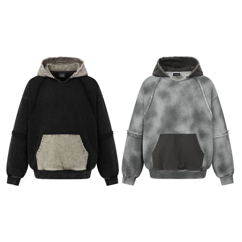 Deconstructed Raw-Edge Oversized Hoodie – Acid Wash Vintage Streetwear