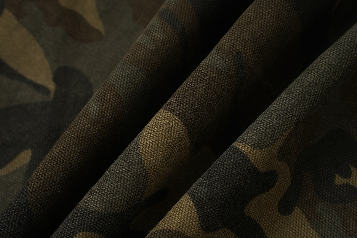 Veste de travail zippée en toile camouflage avec col en velours côtelé