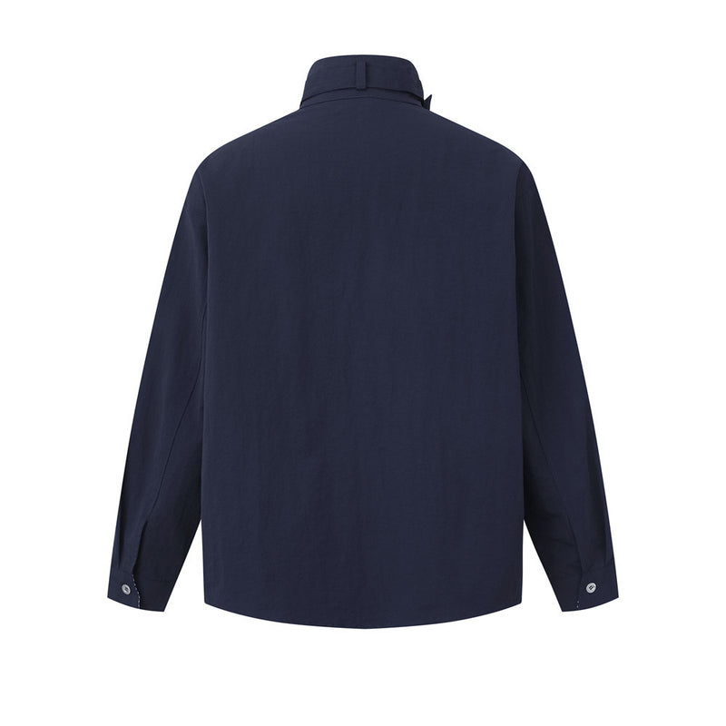 High-Collar Overshirt – Relaxed Fit Long-Sleeve Button-Up with Plaid Inner