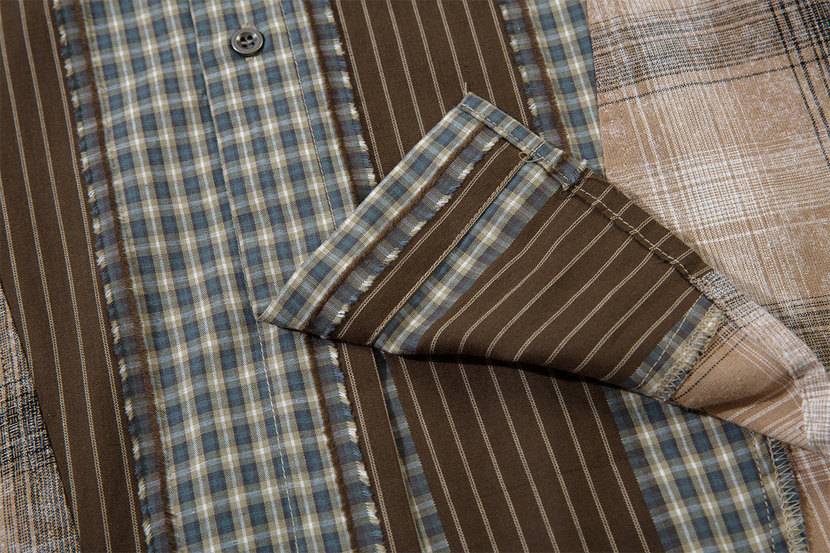 Surchemise patchwork à carreaux et rayures – Coupe décontractée, manches longues boutonnées