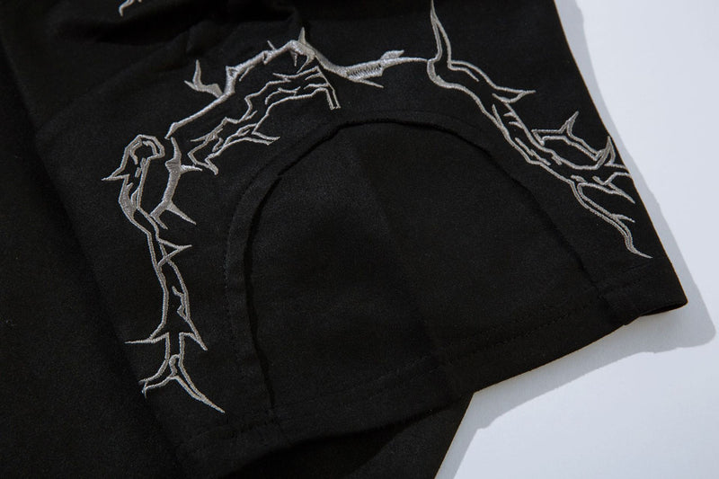 Oversized Gothic-T-Shirt mit Dornenstickerei – Kurzarmshirt im American-Streetwear-Stil