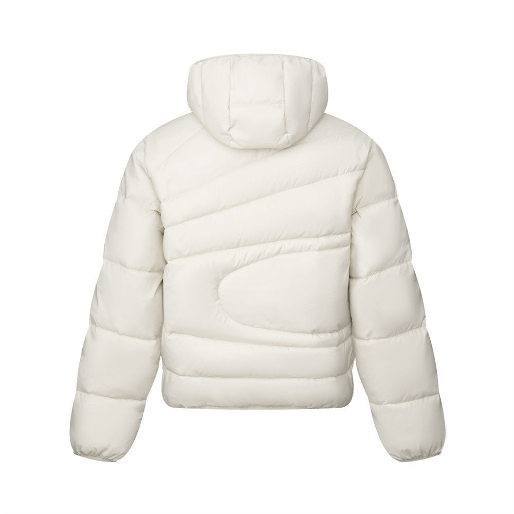 Diagonal Zip Hooded Puffer Jacket – Oversized Streetwear Down Coat