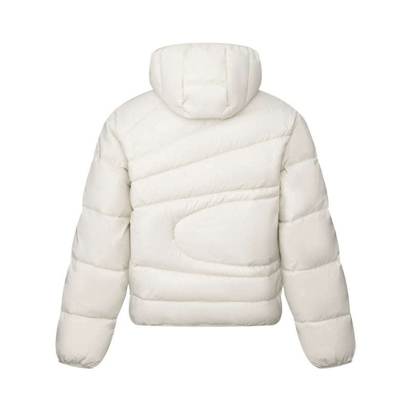 Diagonal Zip Hooded Puffer Jacket – Oversized Streetwear Down Coat