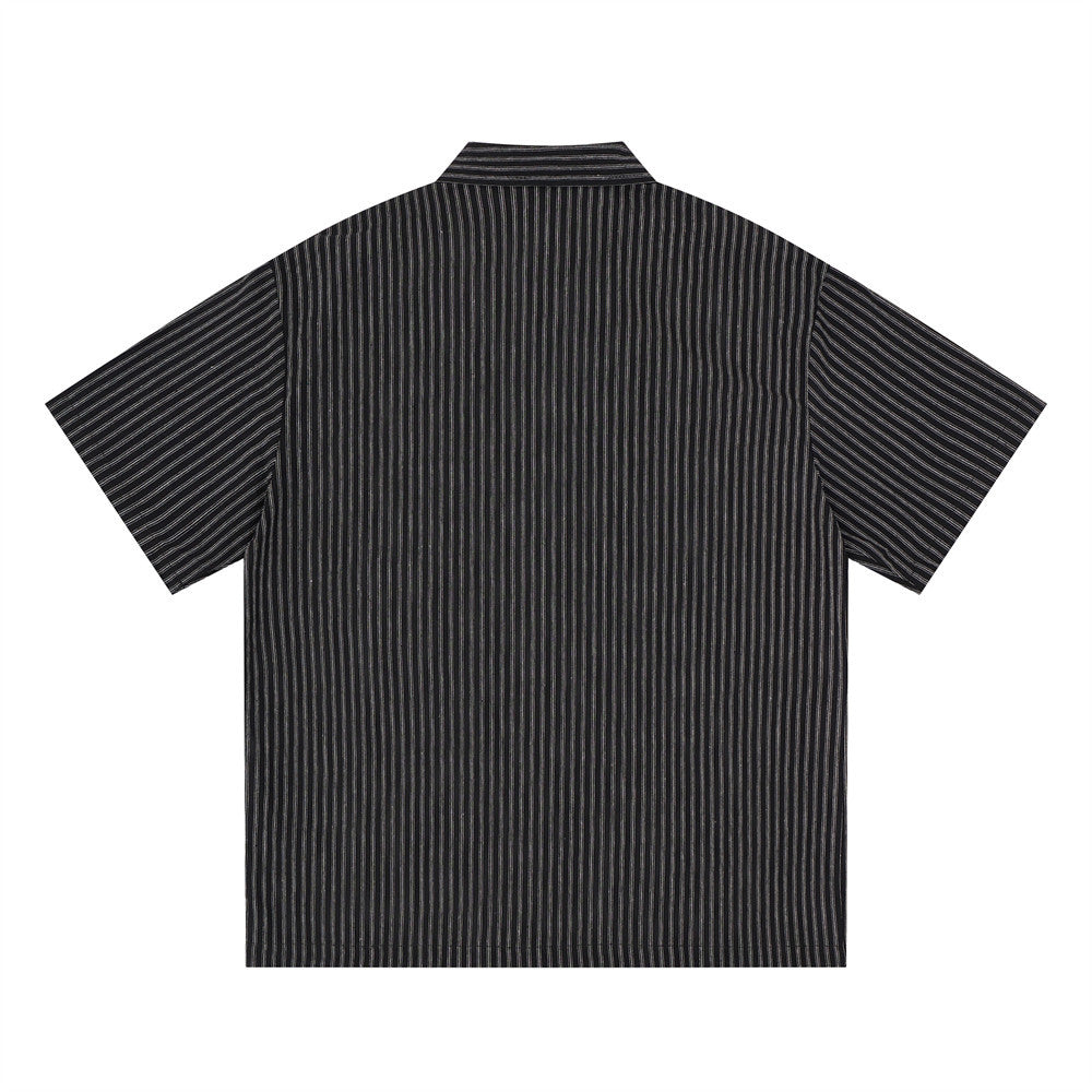 Striped Button-Up Shirt Men – Abstract Graffiti Ink Splash Short Sleeve
