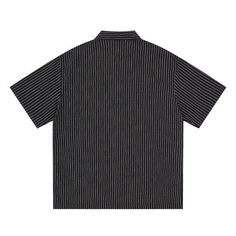 Striped Button-Up Shirt Men – Abstract Graffiti Ink Splash Short Sleeve