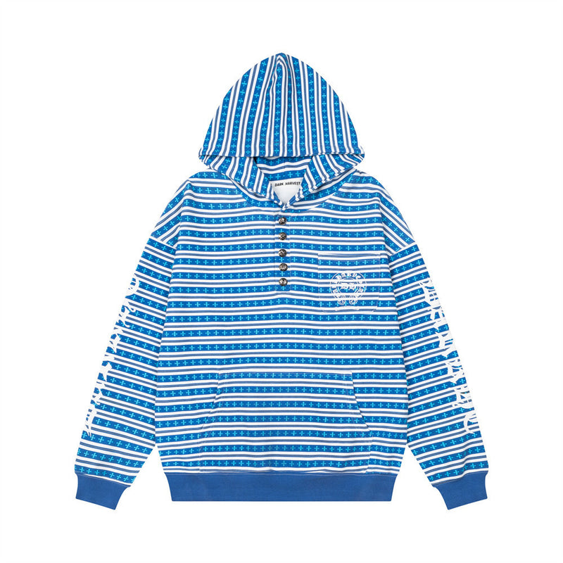 Men's Striped Gothic Letter Graphic Pullover Hoodie – Oversized Fit