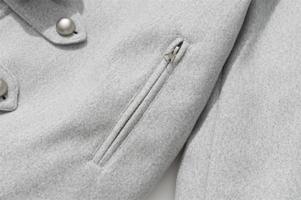 Men's Military-Style Stand Collar Padded Jacket with Double-Breasted Button
