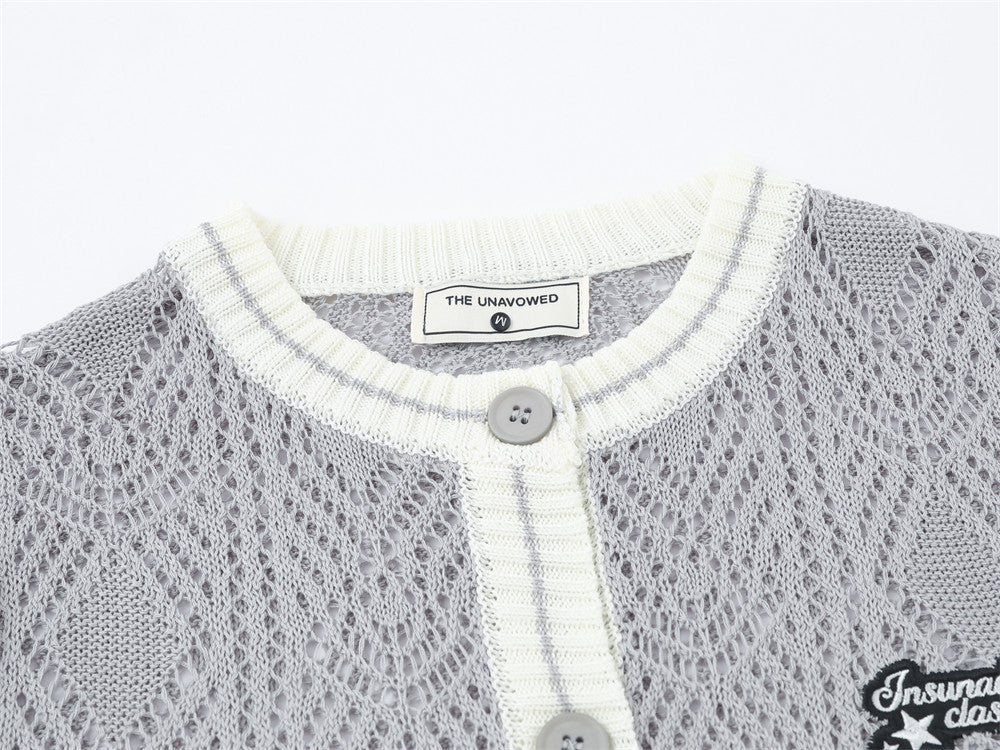 Cardigan en maille ajourée à col rond pour homme – Texture losanges, coupe décontractée