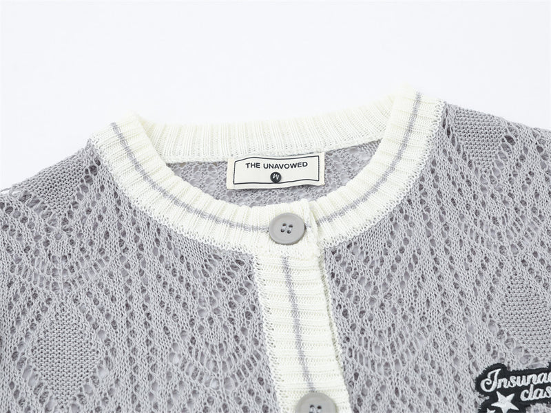 Cardigan en maille ajourée à col rond pour homme – Texture losanges, coupe décontractée