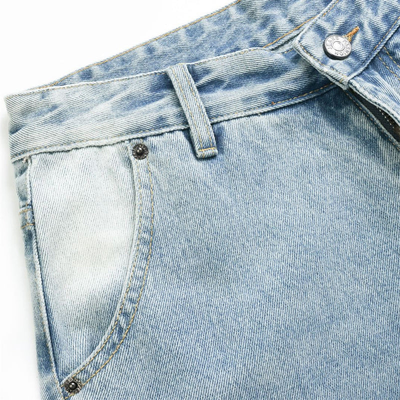 Wide-Leg Baggy Jeans – Men's Vintage Washed Light Blue Curved Hem Denim