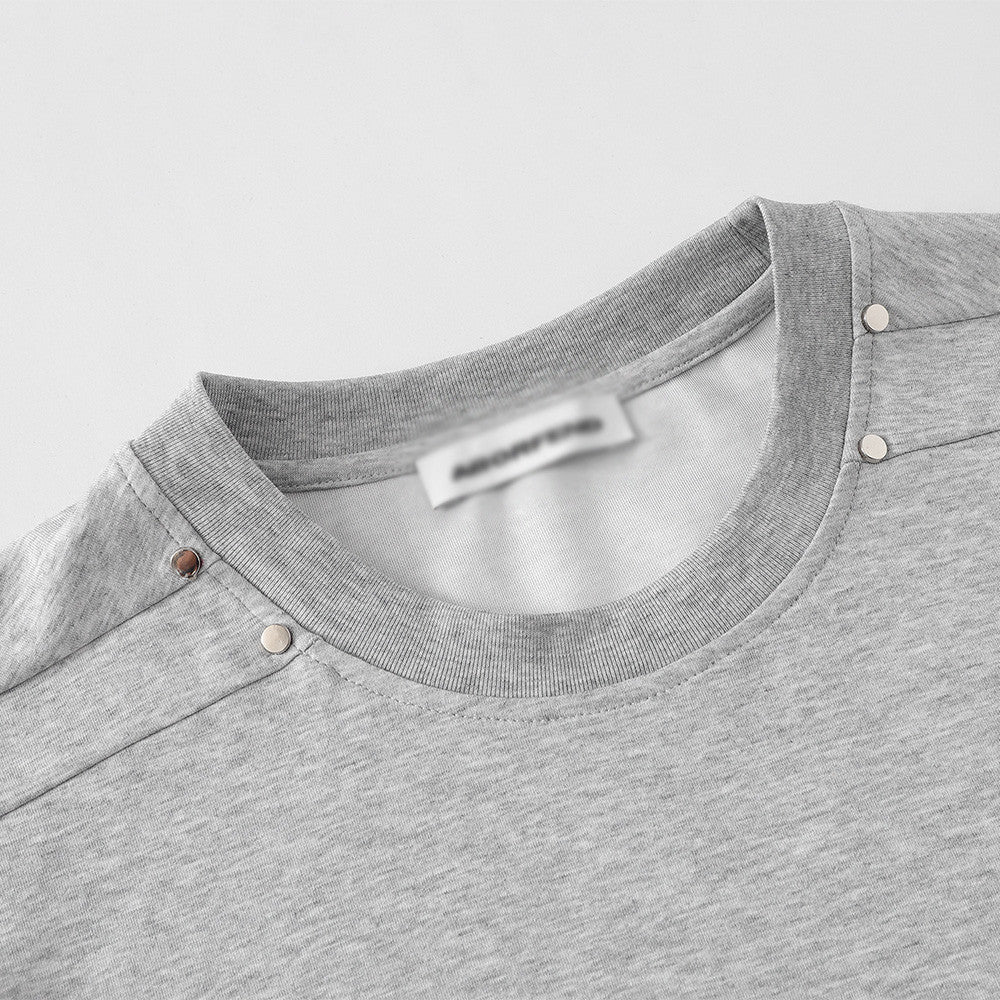 Oversized Pinch-Pleat T-Shirt with Stud Shoulder Detail