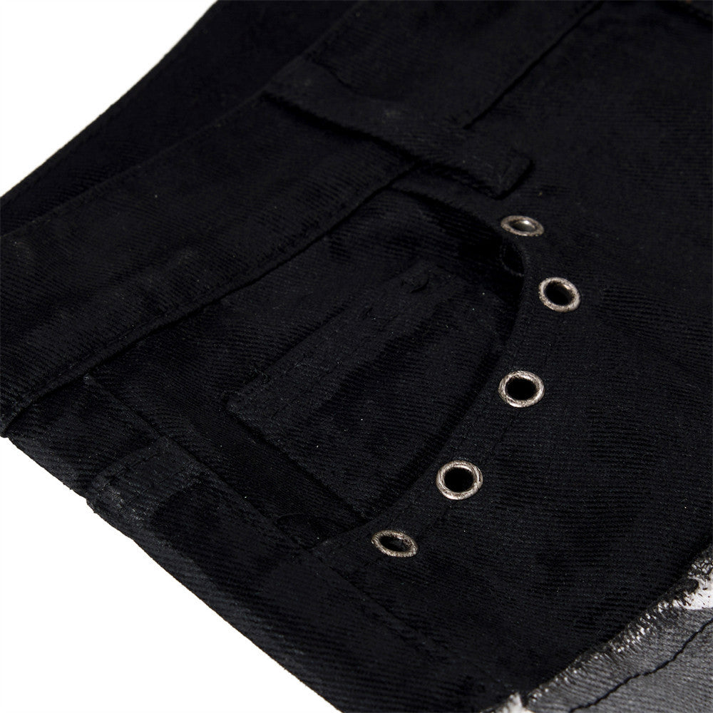 Men's Bell Bottom Pants – Colorblock Camo Punk Flare Trousers with Strap Detail