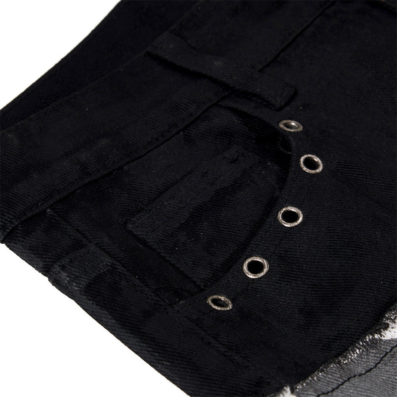 Men's Bell Bottom Pants – Colorblock Camo Punk Flare Trousers with Strap Detail