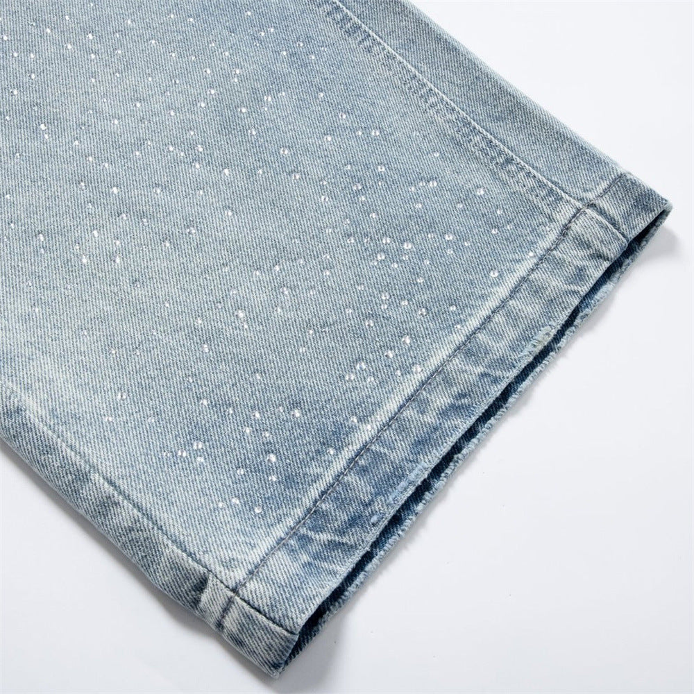 Baggy Denim Jeans Men – Rhinestone Scatter & Dragon Embroidery Wide-Leg Straight