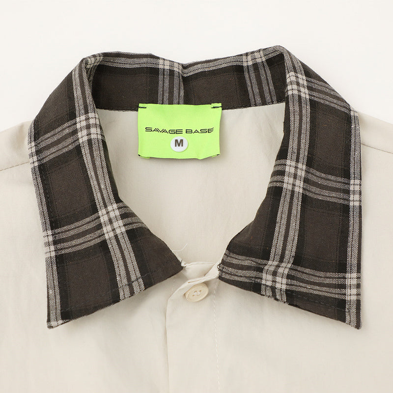 American Streetwear Plaid Patchwork Short Sleeve Shirt