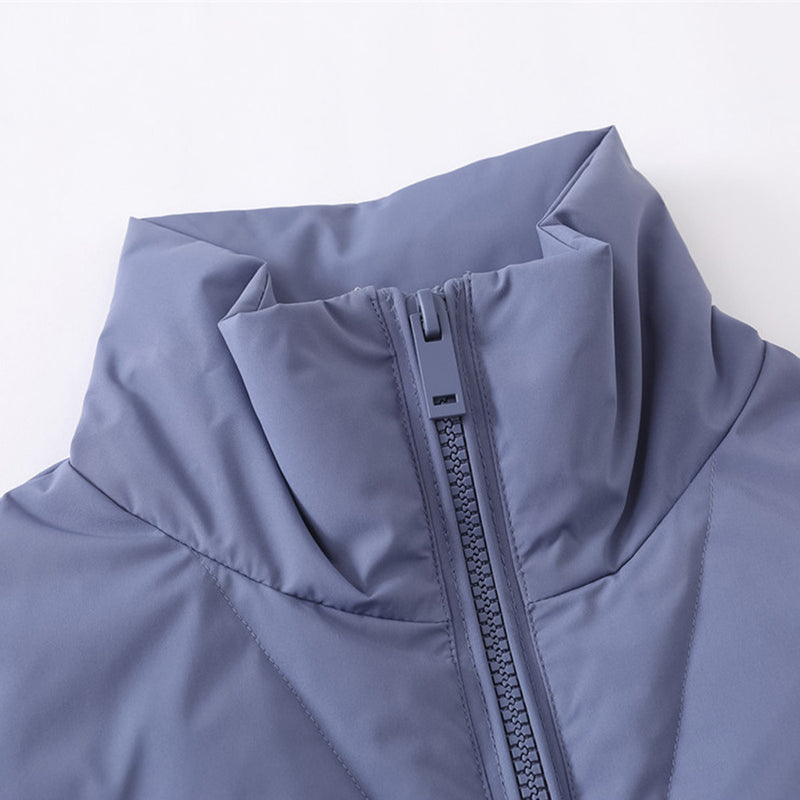 Doudoune oversize – Col montant, matelassage chevron et zip intégral, bleu