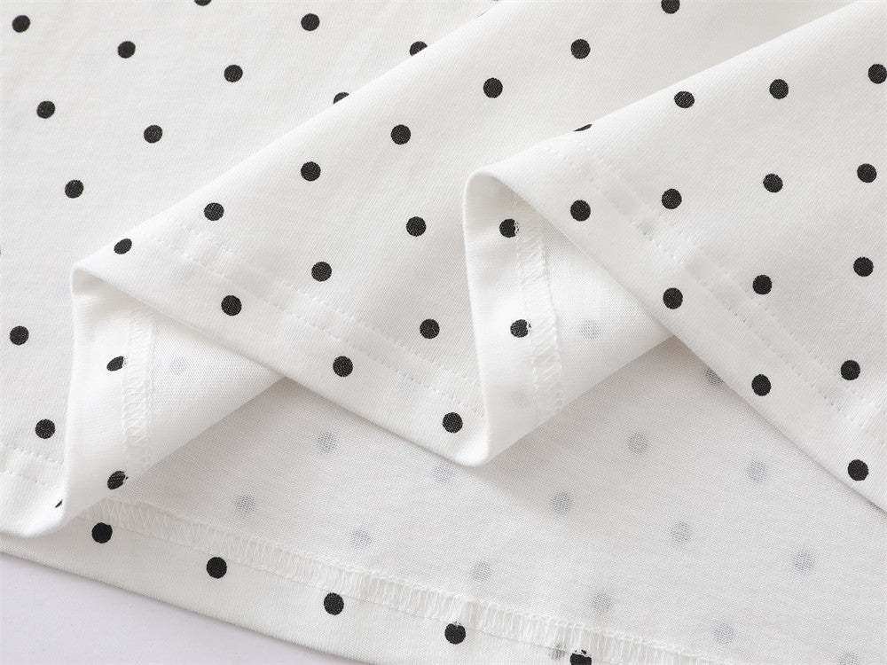 Polka Dot Oversized Graphic Tee – BOR Letter Print, Crew Neck Short Sleeve