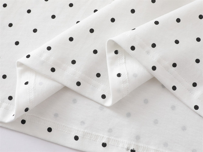 Polka Dot Oversized Graphic Tee – BOR Letter Print, Crew Neck Short Sleeve