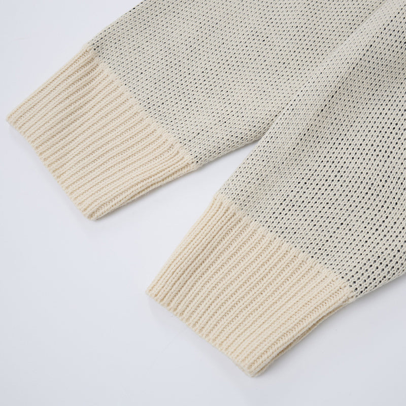 Men Crew Neck Sweater Oversized Star Knit Distressed Colorblock