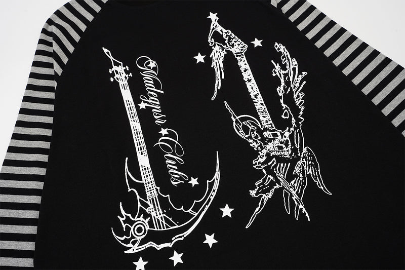 Gestreiftes Langarm-Raglan-Shirt – Retro-Anker-Print im Subkultur-Stil