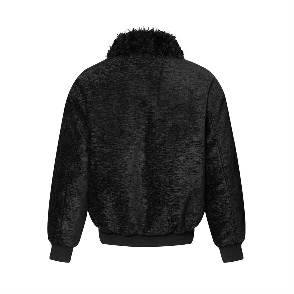 Men's Black Faux Fur Collar Bomber Jacket – Oversized Streetwear Baseball Coat
