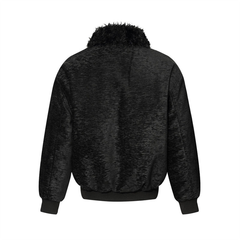 Men's Black Faux Fur Collar Bomber Jacket – Oversized Streetwear Baseball Coat