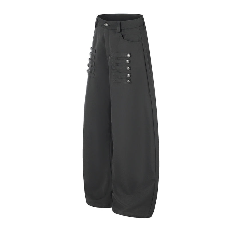 Palazzo-Hose mit weitem Bein und Militärknopf- sowie Riemendetails