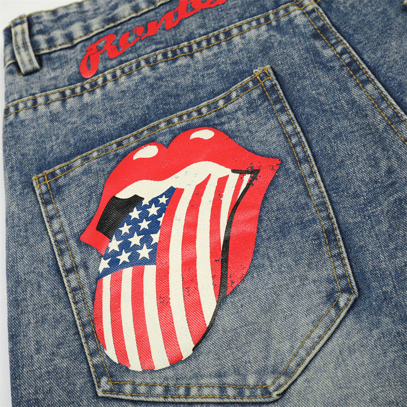 Jean barrel large pour homme – Denim punk streetwear oversize avec motif au dos