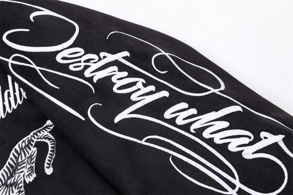 Varsity-Bomberjacke mit Schriftzug-Stickerei und Tiger-Motiv, Colorblock-Raglan