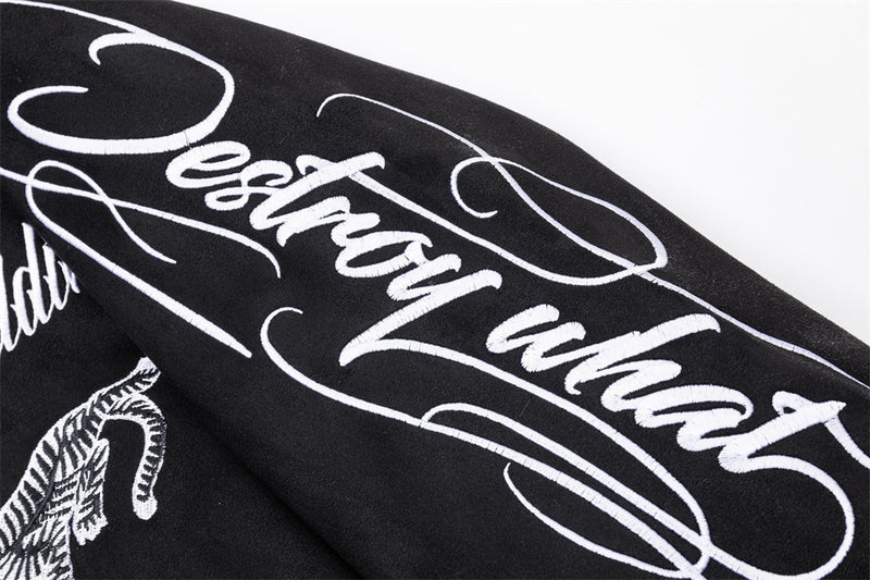 Varsity-Bomberjacke mit Schriftzug-Stickerei und Tiger-Motiv, Colorblock-Raglan