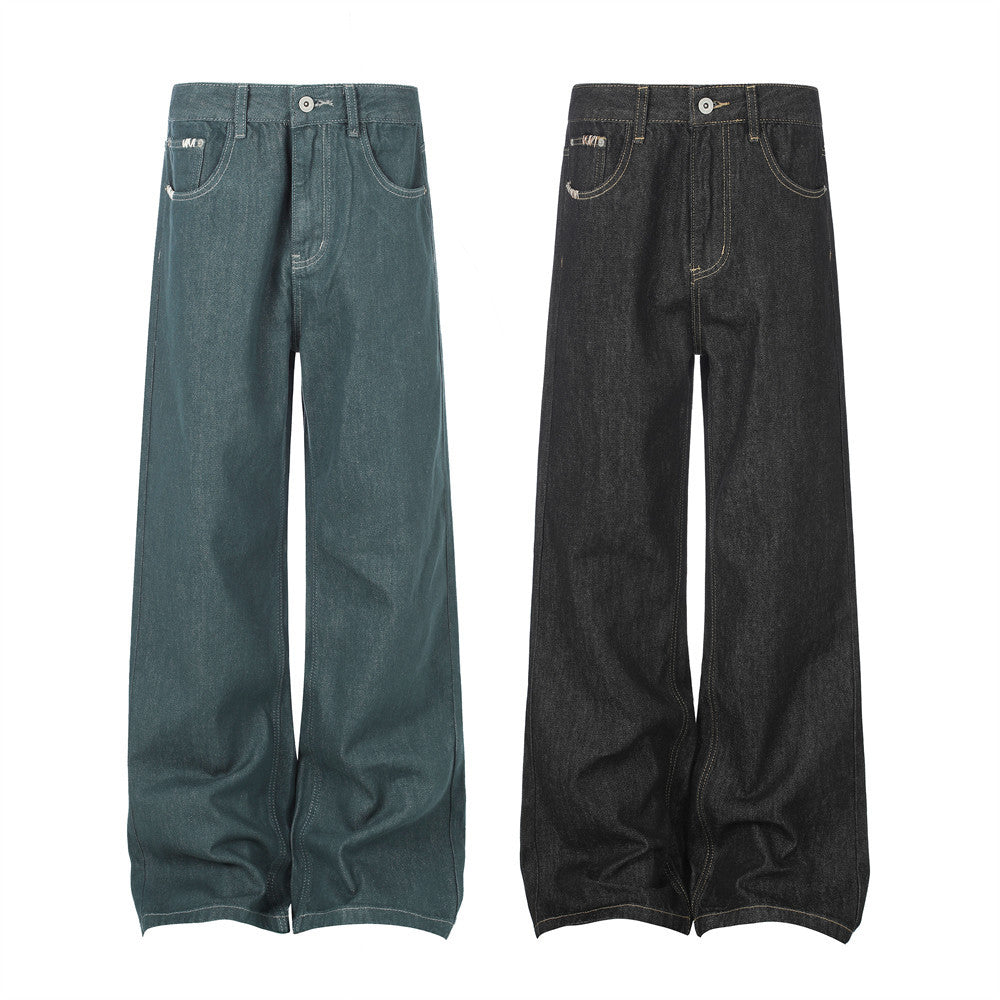 Baggy-Jeans mit weitem Bein für Herren – Kontrastnähte, gerade 5-Pocket-Denimhose