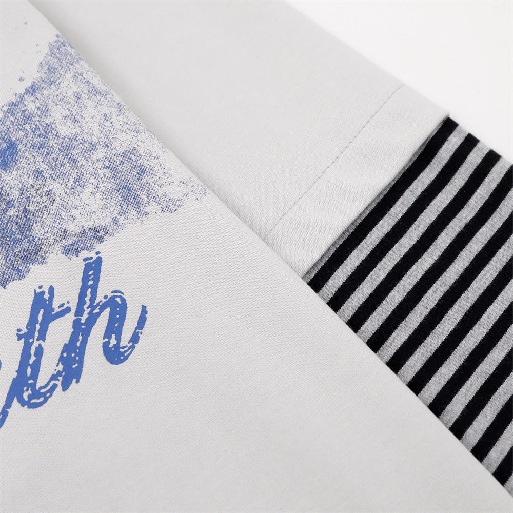 T-shirt homme à manches longues – Imprimé yeux, effet deux-en-un et manches rayées
