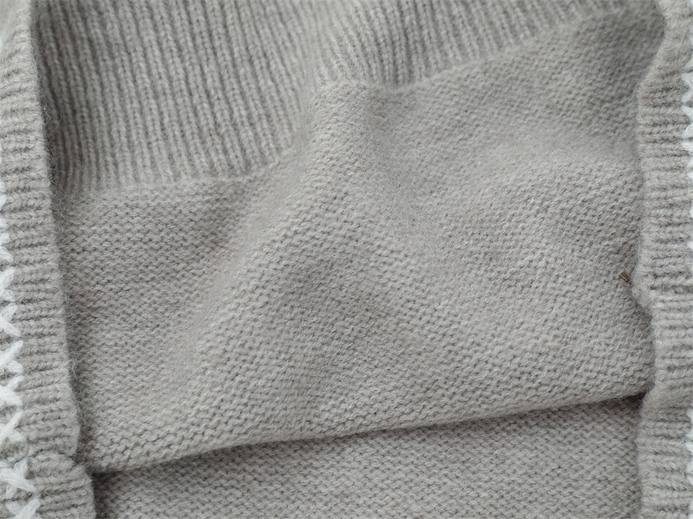 Crew Neck Sweater Men's Oversized Embroidered Knit Pullover