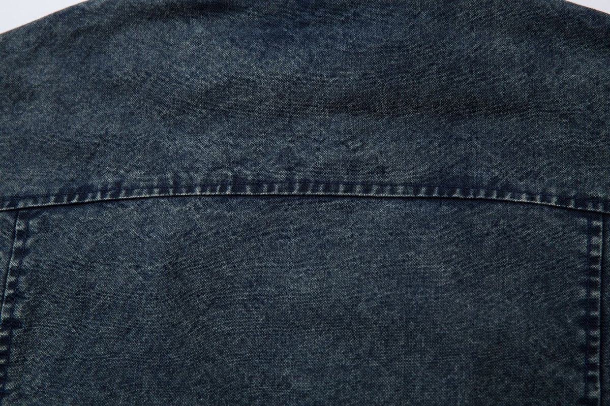 Oversized Washed Denim Jacket – Boxy Belted Hem, Acid-Wash Workwear Style