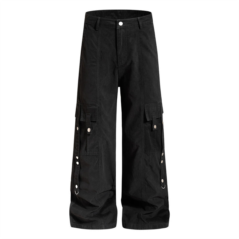Wide-Leg Cargo Pants – Punk Streetwear Deconstructed Multi-Pocket Trousers