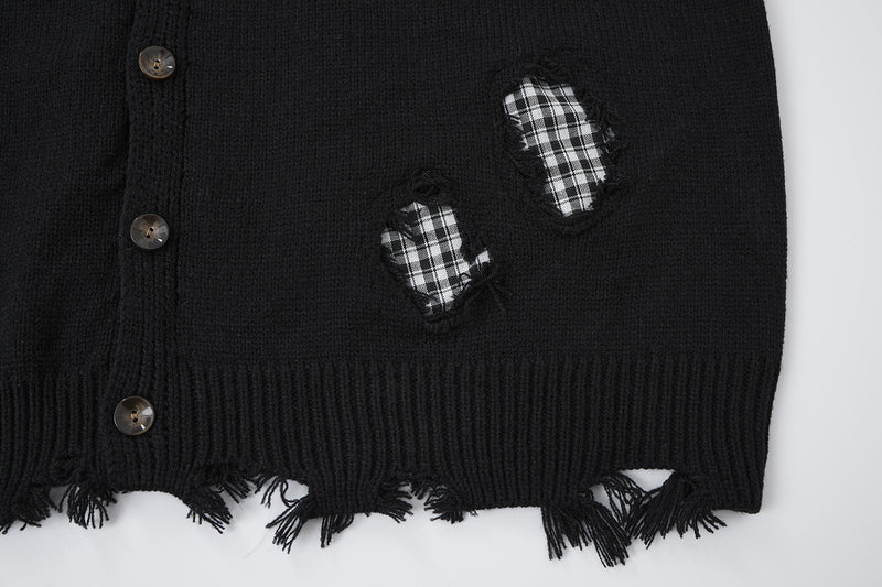 Cardigan en maille déstructurée à col tartan superposé