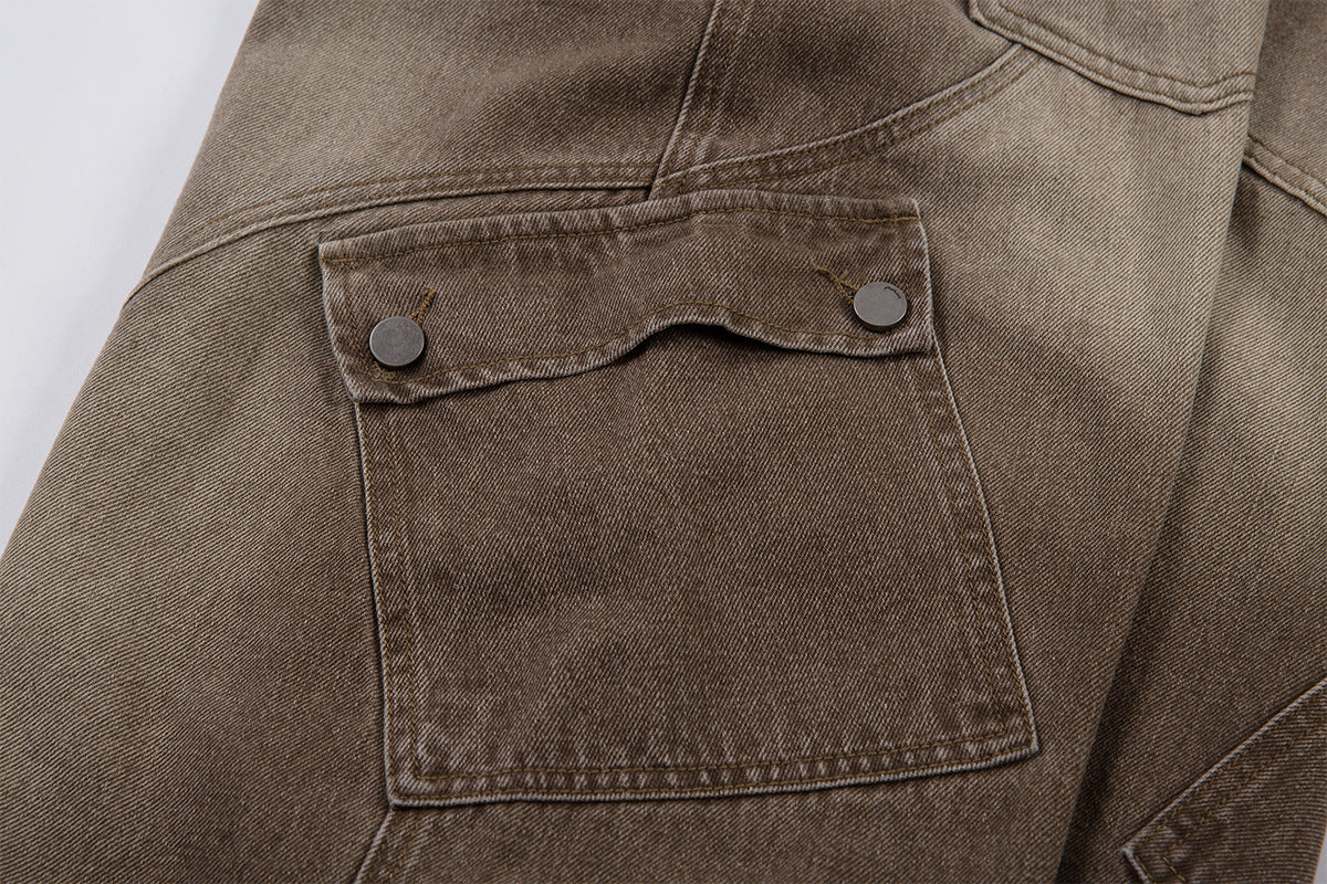 Jean cargo baggy taille haute – Denim marron délavé à jambes larges et coutures courbes