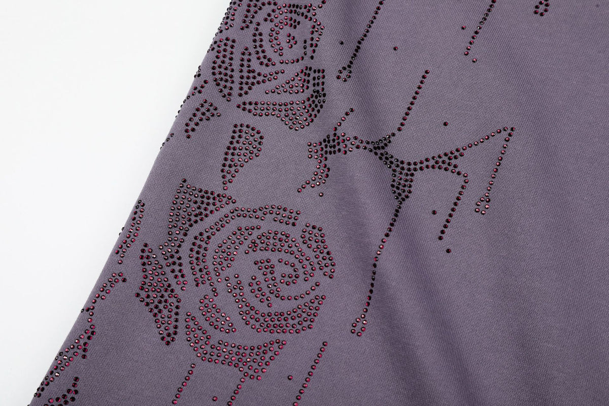 Wide-Leg Sweatpants with Rhinestone Rose Print & Drawstring Waist