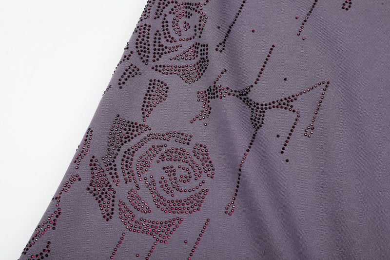 Wide-Leg Sweatpants with Rhinestone Rose Print & Drawstring Waist
