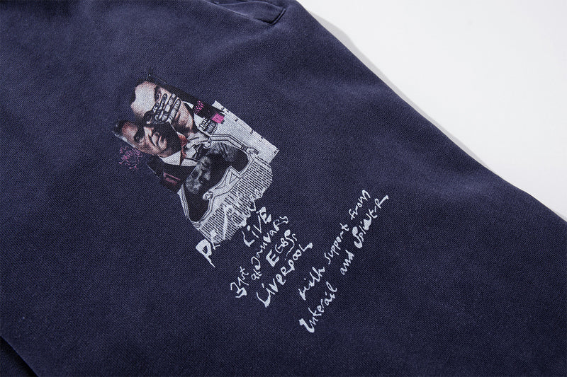 Wide-Leg Acid Wash Sweatpants – Vintage Graphic Print, Navy