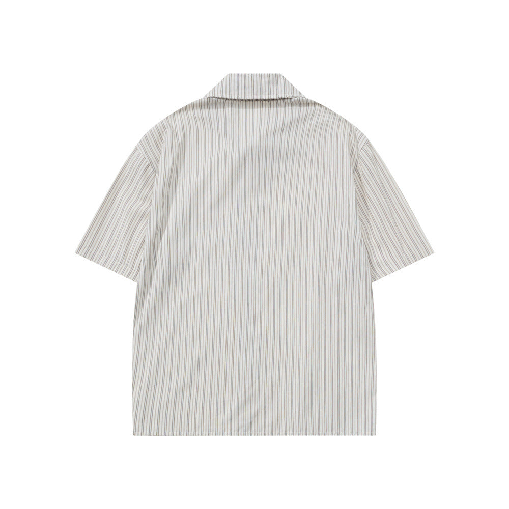 Striped Short Sleeve Shirt – Japanese Loose Fit with Necktie Detail