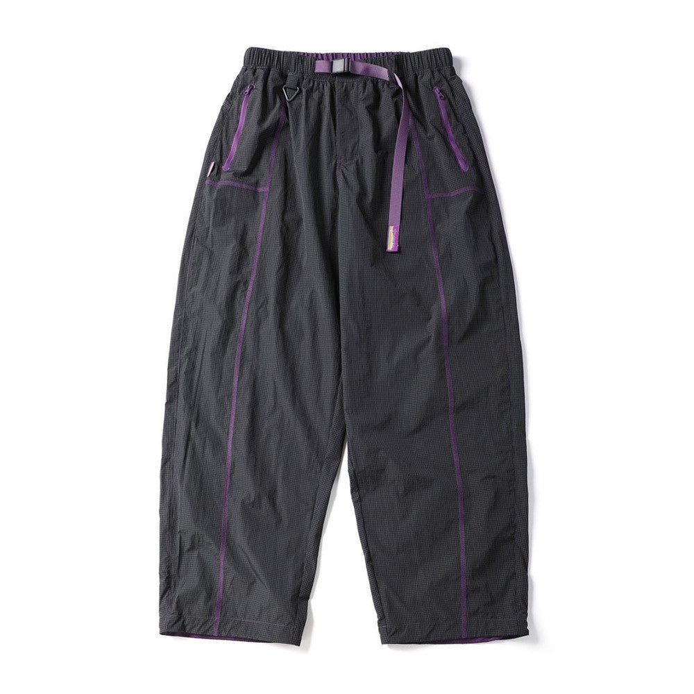 Men's Outdoor Nylon Track Pants with Belt — Contrast Stitch Wide-Leg Casual