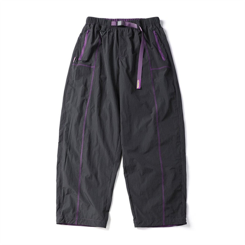 Men's Outdoor Nylon Track Pants with Belt — Contrast Stitch Wide-Leg Casual