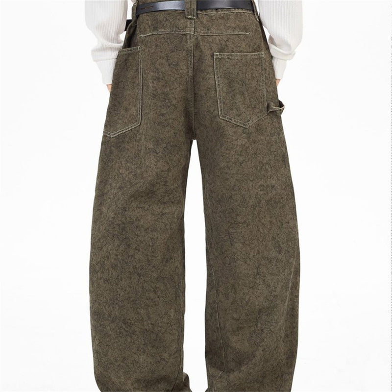 Barrel Leg Carpenter Jeans – Acid Wash Khaki Green Wide Leg Denim